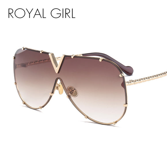 ROYAL GIRL Fashion Sunglasses Men Women Brand Design Metal Frame Oversized Personality High Quality Unisex Sun Glasses ms678